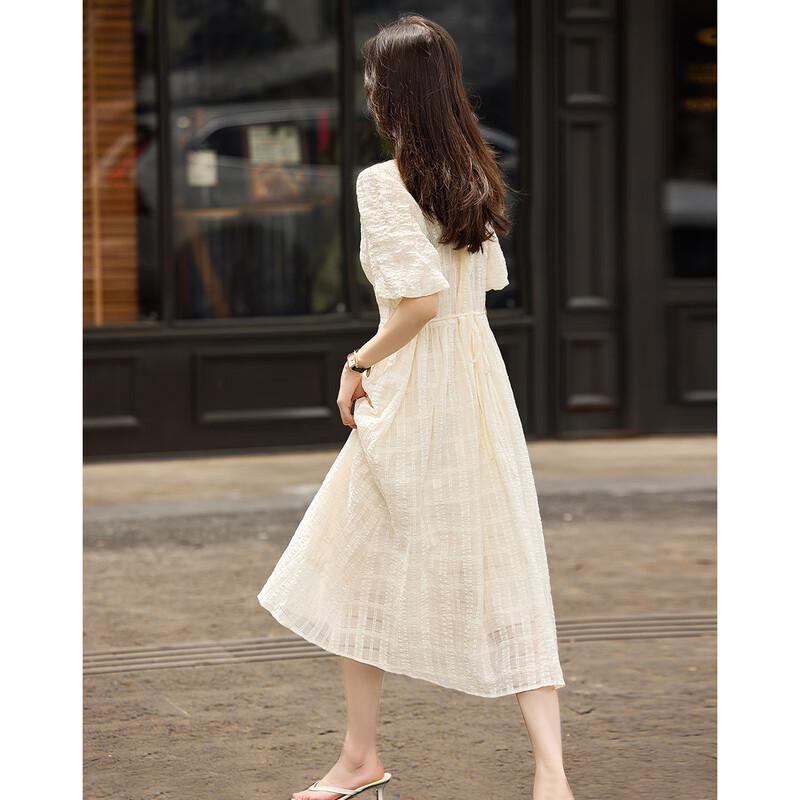 Demana Women's Square Collar Puff Sleeve A-line Midi Dress