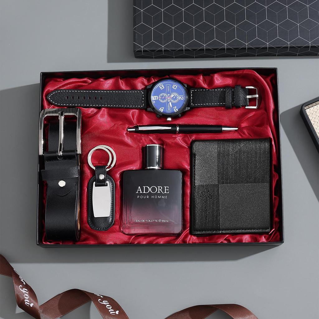 Set Regalo Transfrontaliero da Uomo: Cintura, Portafoglio, Occhiali da Sole, Orologio, Penna - Edizione San Valentino & Natale