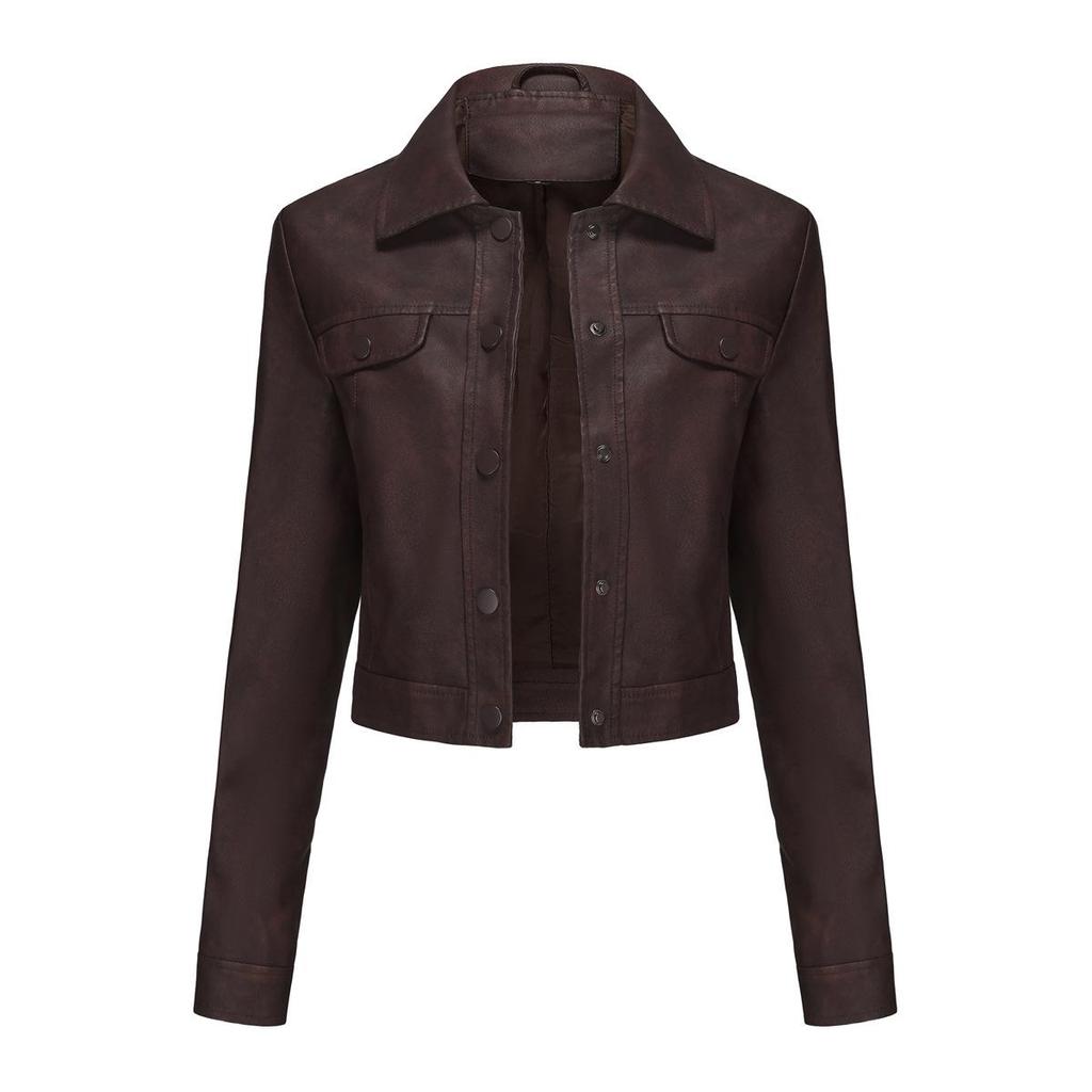 Spring and Autumn New Thin Leather Coat Women's Multi-Pocket Cardigan Casual Jacket Daily Jacket