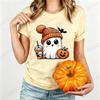 Cute-Ghost-Pumpkin Spice Fall Halloween Design Graphic T-Shirt Oversized Tee for Women Unisex Wear Blouse Spooky Season Gifts