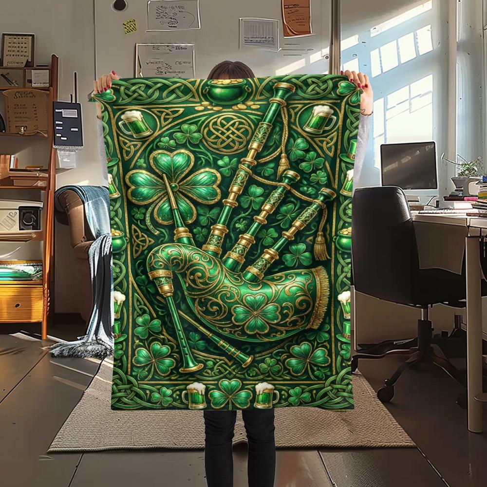 1Pc St.Patrick's Day Print Flannel Blanket, High quality Comfortable for All Seasons, Home Decor, Warmth and Comfort, Perfect for Christmas Gifts W73