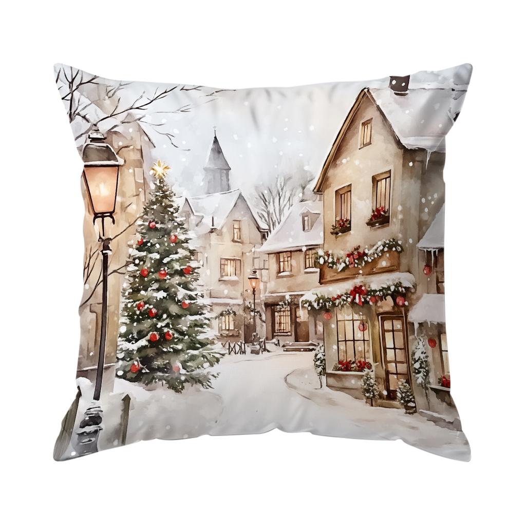 Christmas Themed Winter Street Houses Cushions Pillowcase Cushion Cover Throw Pillow Sofa Decoration Pillowcover Home Car Decor