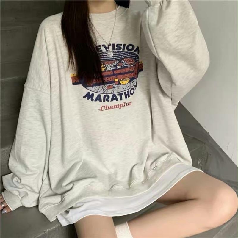 Rundhals Pullover Damen Locker Top