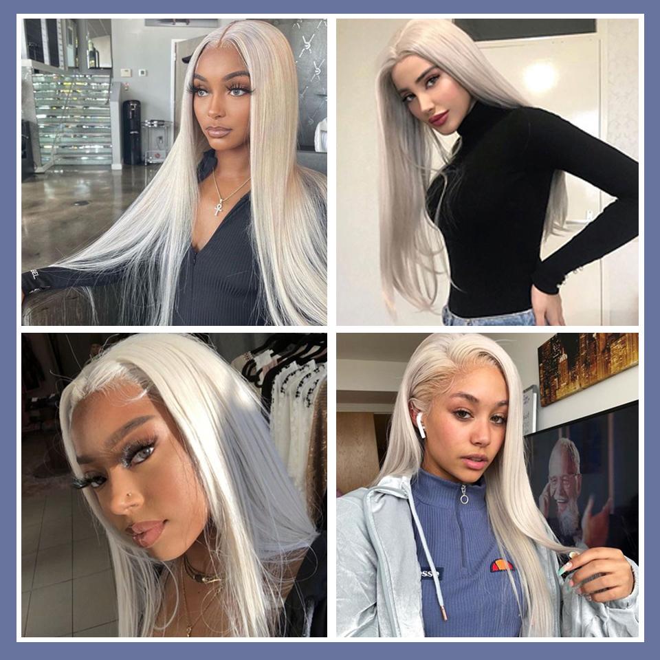 Kaufen Weiße Stirnspitze Synthetische Perücke Damen Lang Glatt Haarperücke Chemiefaser Damenperücke Kopfbedeckung Nahtlose Unsichtbare Perücke