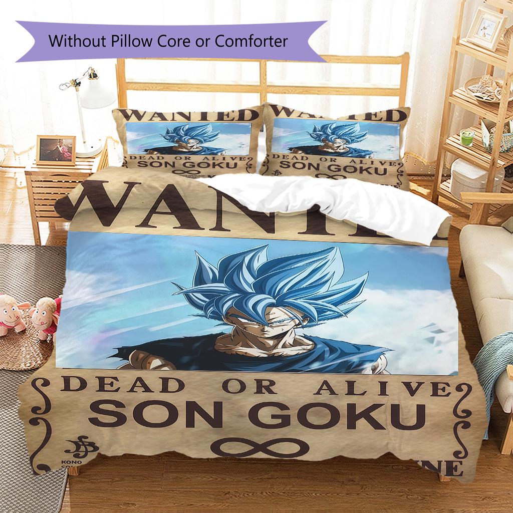 Son Goku Pattern Bedding,Quilt Set Quilt Cover Pillowcase Home Birthday Gift (1 * Duvet Cover + 2 * Pillowcase, Without Core)