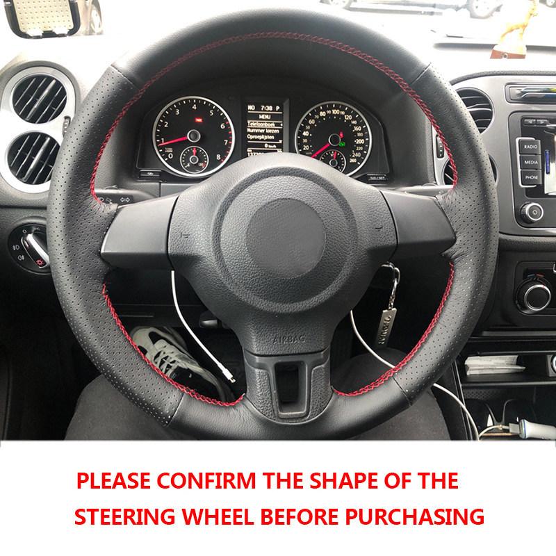 For VW Golf 6 Jetta MK6 Bora Polo Sagitar Santana Car Accessories Black Perforated-Microfiber Leather Steering Wheel Cover Trim