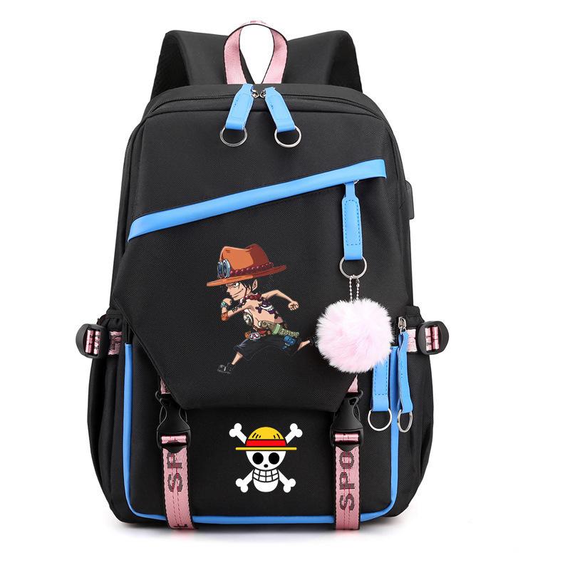 Japan cartoon comics One Piece Printed Backpack with USB Interface Charging Backpack Laptop Bag 0032
