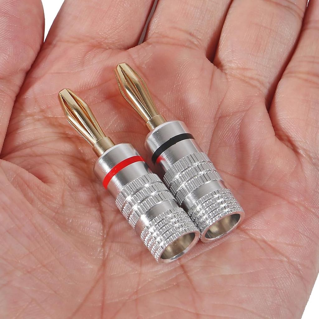 Banana Plugs, 24K Gold Plated, Speaker Cable Connectors, Speaker Terminal Converter, Screw Repair Kit, Compatible with 12AWG to 18AWG Cables, for