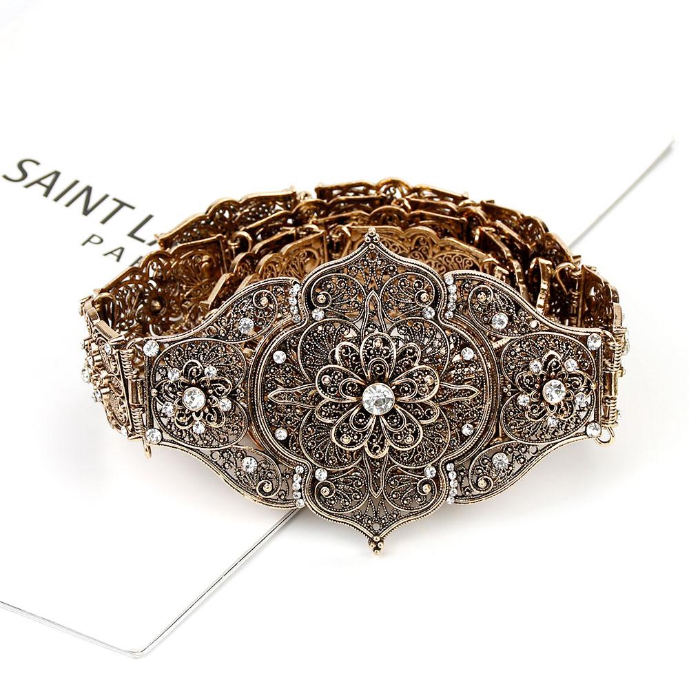 

Caucasus Women Dress Belt Metal Waist Chain Adjustable Length Crystal Slavic Bridal Wedding Jewelry Caftan Robe Belt