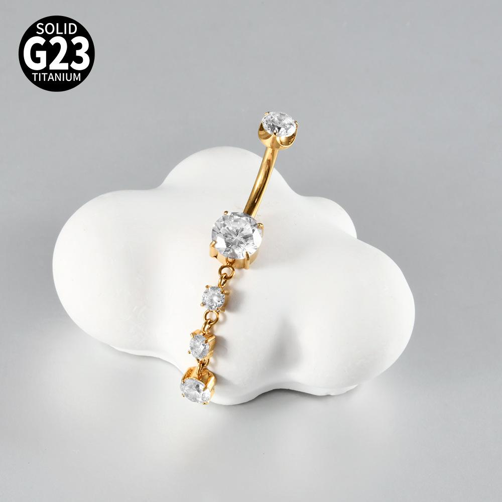 New G23 Titanium Chain-style Umbilical Ring Internal Threading Electroplated Marquise-cut Zircon Piercing Body