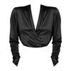 Women's Fashionable Solid Color V-neck Long Sleeved Pullover Casual Versatile Shirt Top