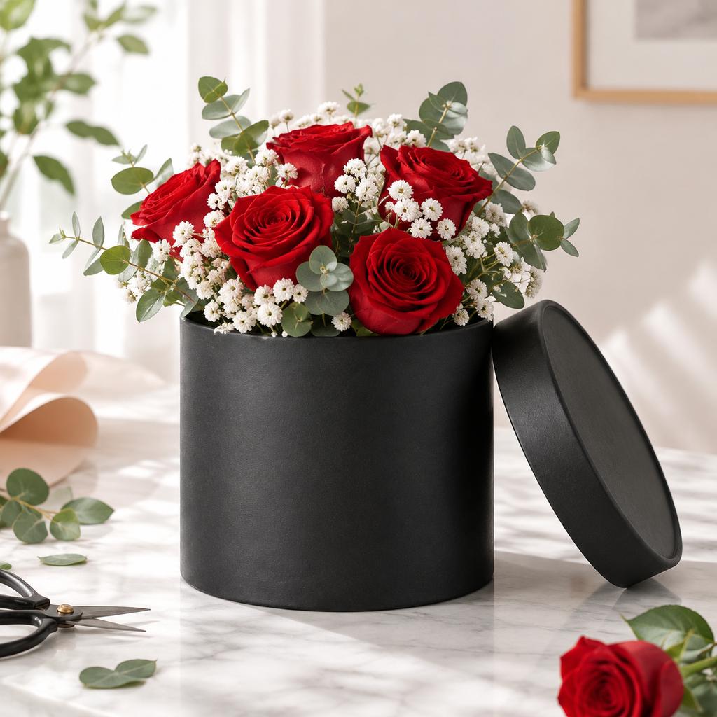 Flower Hugging Bucket Cylindrical Hard Cardboard Box 12x12cm