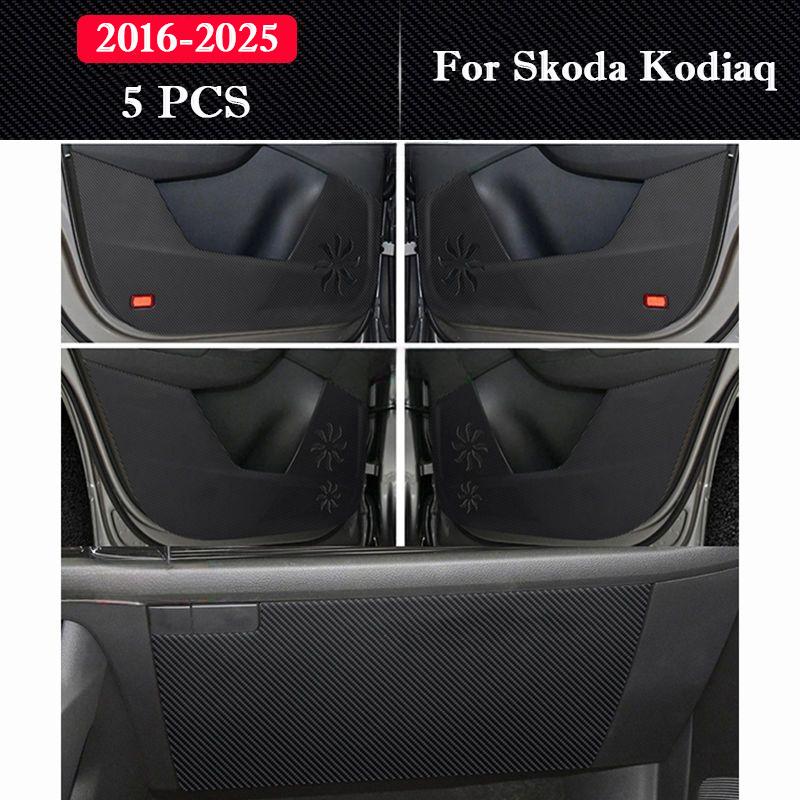 For Skoda Kodiaq 2016-2026 Car Door Anti Kick Pad Leather Protection Sticker Carbon Fiber Scratch Resistant Film Accessories