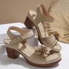 New flower high-heeled sandals thick heel one-word buckle women's sandals