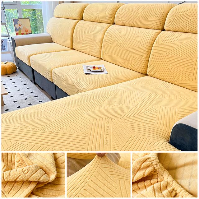 Jacquard Sofa Cover Adjustable Removable Sofa Seat Cushion Cover Polar Fleece Stretch Washable L Shape Corner Sofa Slipcovers
