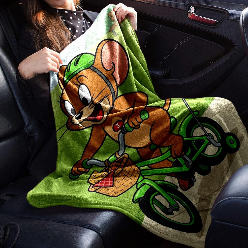 Jerry Mouse Riding Bicycle Cartoon Cute Print Flannel Blanket Soft Warm Throw Blanket for Sofa Bed Living Room