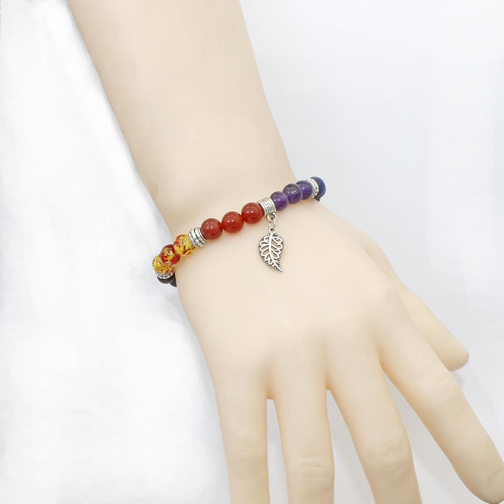 Colorful Stone Beaded Leaf Bracelet - Trendy Accessory