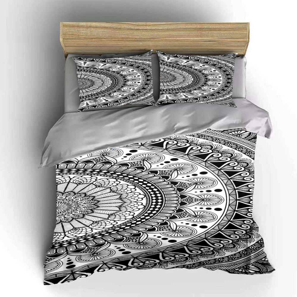Mandala Pattern Black and White Bedding Set Bedding set (1 duvet cover, 2 pillowcases, duvet not included)