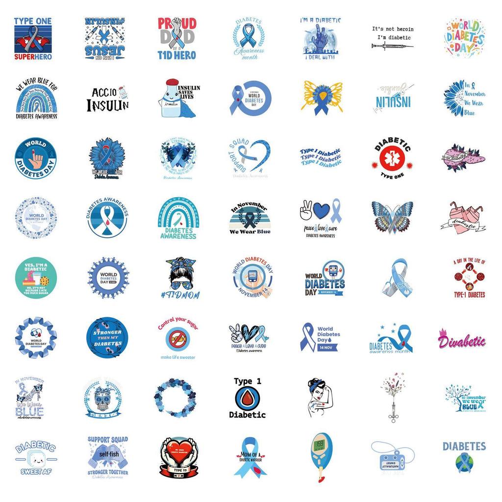 50 World Diabetes Day Graffiti Stickers for Cars, Luggage, and Cups
