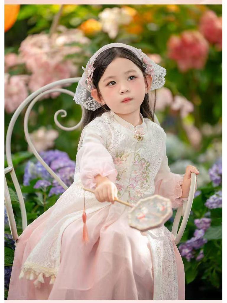 Spring & Autumn 2025 Hanfu Vest Dress Set: Fairy Princess Chinese Style for Girls