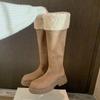 Sheepskin version, height increased by 0cm~ Keep warm and turn fluffy plush long tube thick heel suede knight boots women's snow boots autumn and wint