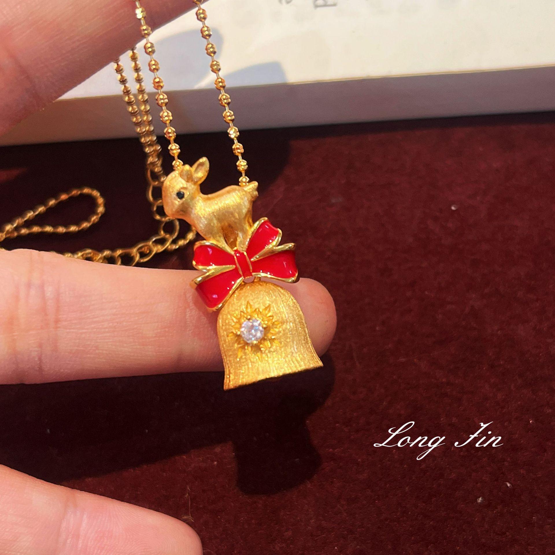Brushed Elk Bells Necklace Christmas Limited Premium Vintage Light Luxury Pendant