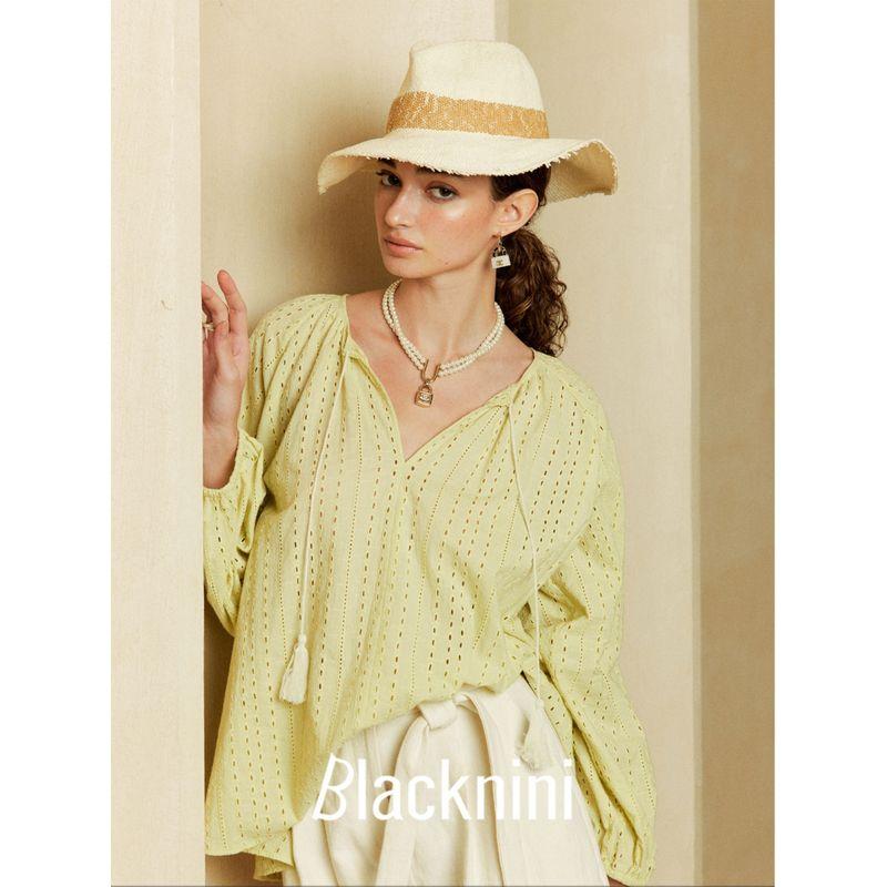 Blacknini Yin Huafu/Floating Romance High-Count 60S Combed Cotton Hollow-out High-Density Jacquard Top