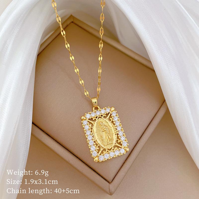 Foreign Trade Portrait Copper Micro-Inlaid Necklace Combination Female Real Gold Electroplated Exquisite Collarbone Chain