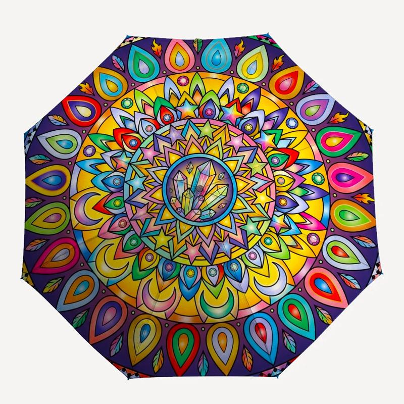 

1pc Mandala, Crystal, Symmetry Umbrella with Plastic Handle,Compact & Stylish,Suitable for All Seasons YS331082