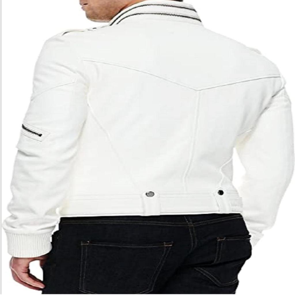NOORA Men's Real Leather White Jacket ST032