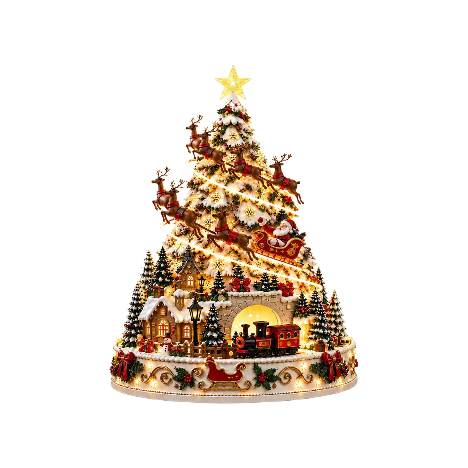 Weihnachtsdorf Szene Baum Figur für Feiertagstischdekoration und Heimdekoration One Size brown