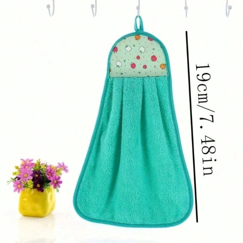 1 PIÈCE Serviette à main décorative de cuisine avec imprimé pomme, Microfibre turquoise, Boucle d'accrochage