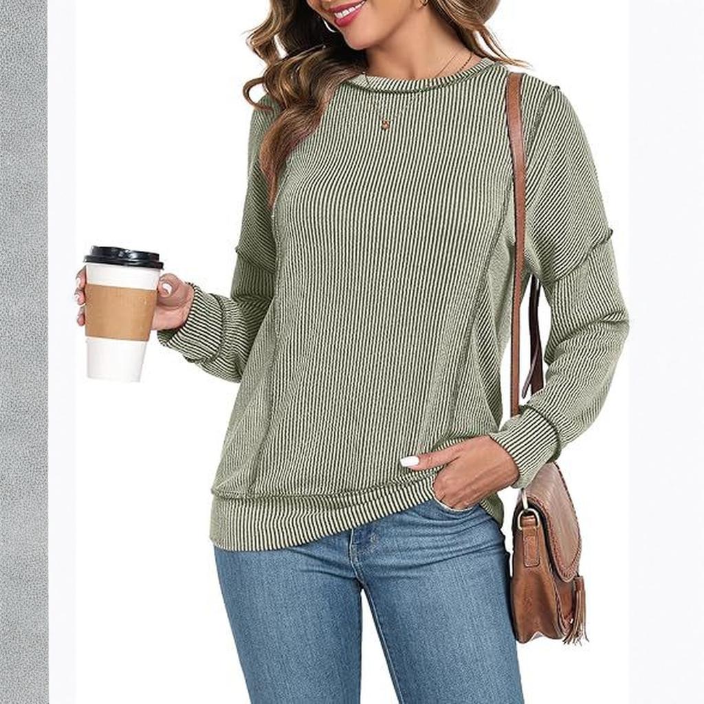 Women's Fashionable Casual Long Sleeved Loose Striped Top