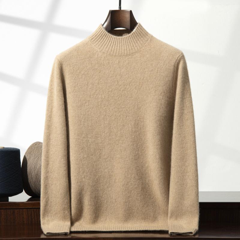 Semi-turtleneck Cashmere Sweater Men's Double-strand Thickened Solid-color Sweater Loose-knit Wool