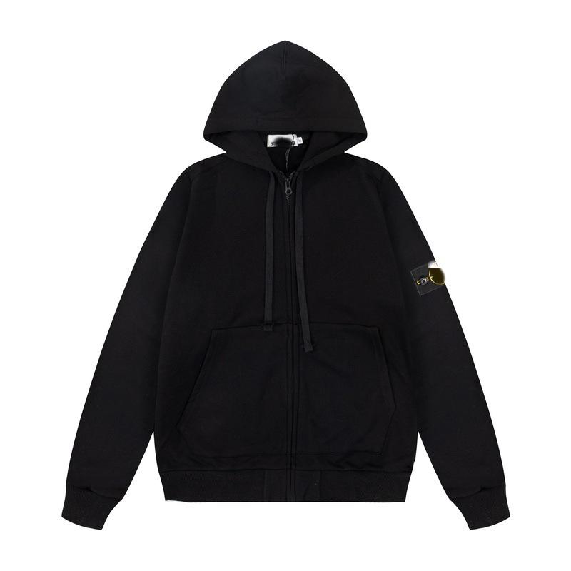 STONE Classic Solid Color Hooded Long-Sleeve Unisex Jacket with Badge – Trendy Island Style for Couples