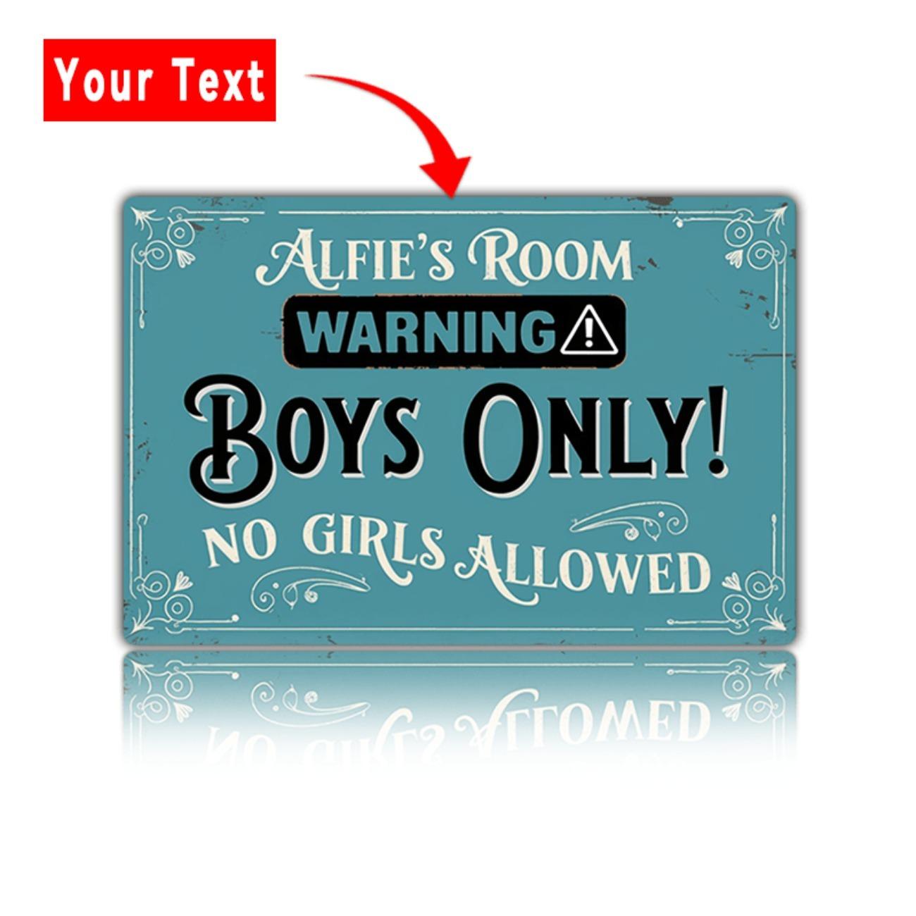 

Personalized Custom Boys Room Tin Sign Playful Warning Door Plate білий