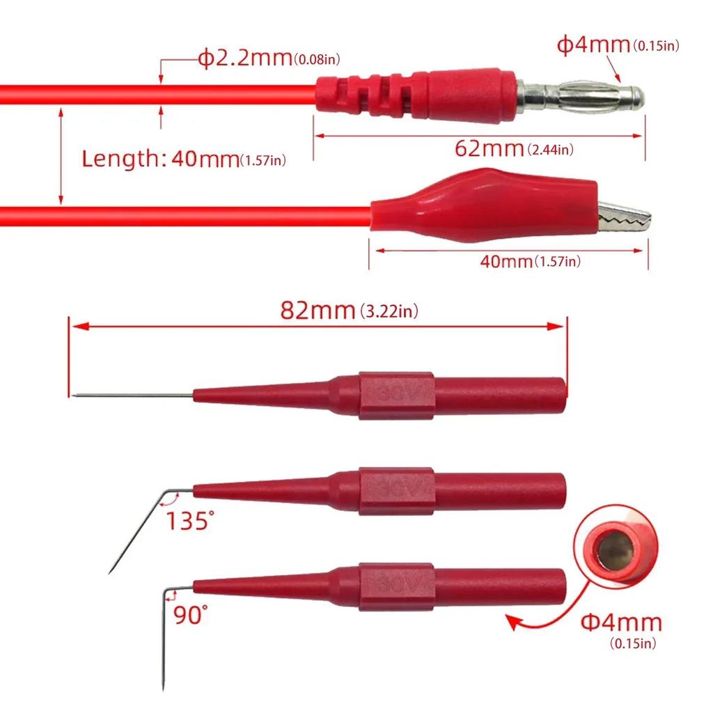 22PCS Back Probe Kit 4mm Banana Plug To Copper Alligator Clip Automotive Test Leads Set Wire Piercing Probes For Car Repair
