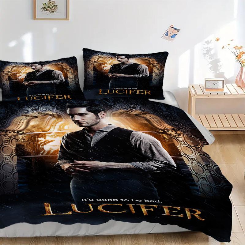 Lucifer Dunkles Charisma Druck 3-teiliges Bettwäsche-Set Bettbezug mit 2 Kissenbezügen Zuhause Geburtstagsgeschenk