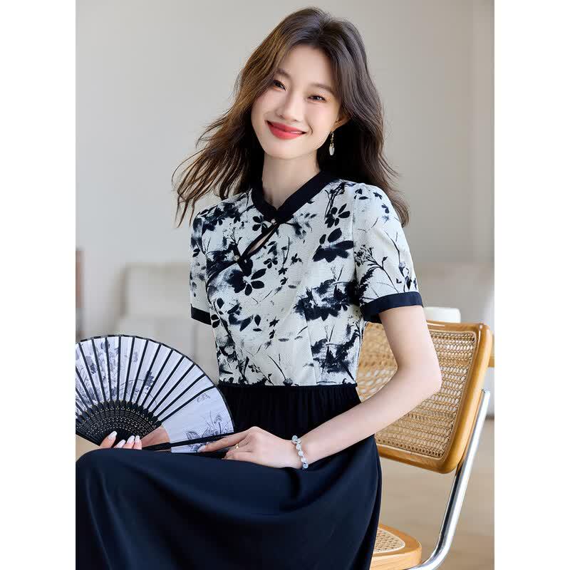 Sanpowa Women's Elegant Chinese Style Slimming Midi Dress