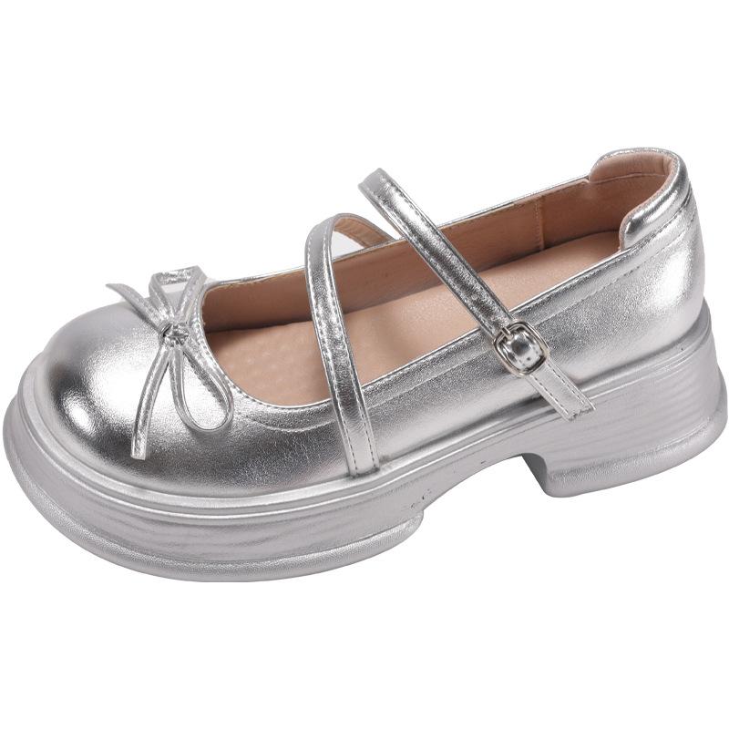 

Японские jk увеличивающие рост французские универсальные маленькие кожаные туфли 2025 лето новые женские с бантом на толстом высоком каблуке Мэри Джейн одинарные туфли 40 серебряный