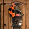 Realistic Theme Party Props Halloween Door Sign, Artificial Floral Branch Crow Moon Wall Hanger with Fabric Hanging Decor Bird, Spooky Window Yard for