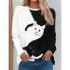 Fashion 3D cat print women's casual round neck long sleeved T-shirt