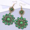 Vintage Ethnic Sun Flower Dangle Earrings For Women Boho Colorful Rhinestone Acrylic Hollow Round Earring Female Jewelry