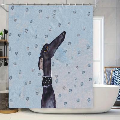 Blue Heart Dog Shower Curtain Bathroom Decor Home Decoration Waterproof Print Watercolor Painting Pet Love Animal Artistic Wall