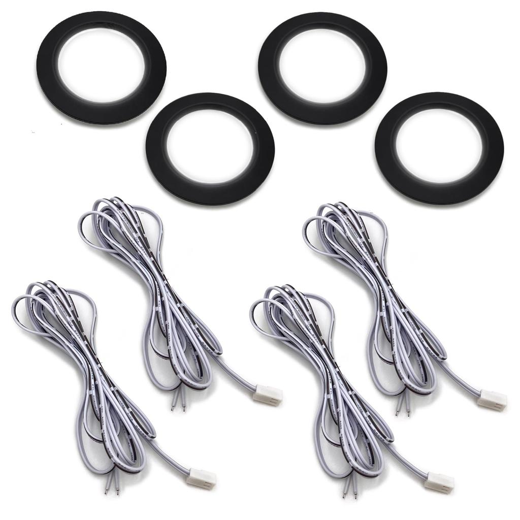 (S-Net) DC 12V 3W Compact LED Downlight, White with Black Frame, 6500K, Assembly Required, Dimensions: 68mm, Thickness: 14mm, 2m Cable, 4 Pieces