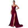 Elegant Satin Slip Dress With Side Slit Slim Fit Sleeveless Evening Gown Formal Party Hostess