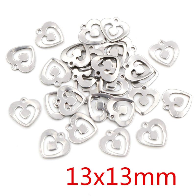 50pcs/lot No Fade Charms 316 Stainless Steel Hollow lovely heart Charms handmade Craft pendant Jewelry making,DIY for necklace