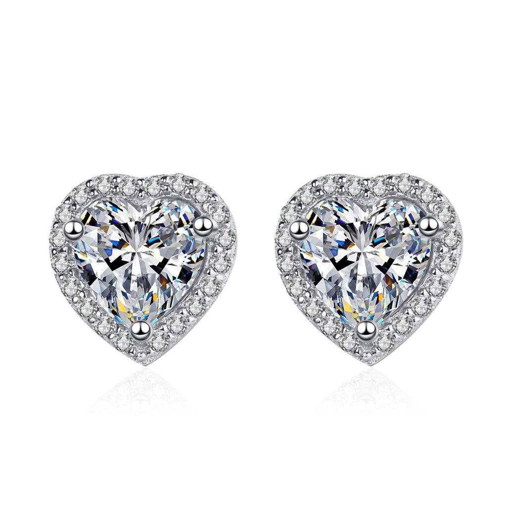 D Color VVS1 2Carat Heart Cut Moissanite Earrings for Women 925 Sterling Silver Stylish Jewelry for Lady Daily Wearable