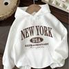 Sweat à capuche décontracté et élégant pour femme avec imprimé lettres Manches longues Pull avec poches kangourou Confortable Élégant Design minimaliste