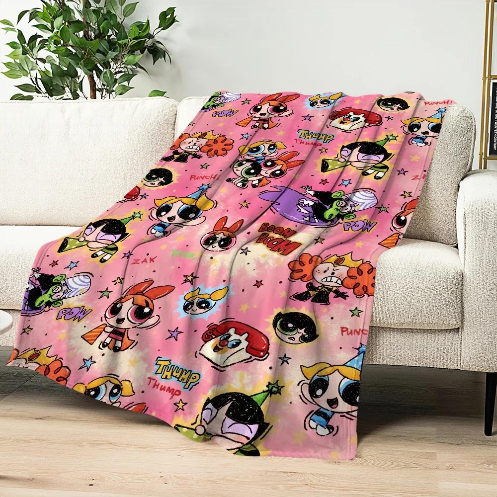 Cartoon The P-Powerpuff G-Girls Cute Blanket Plush Nap Sofa rug for Living Room Office Bedroom Birthday Home Travel Kid Gifts